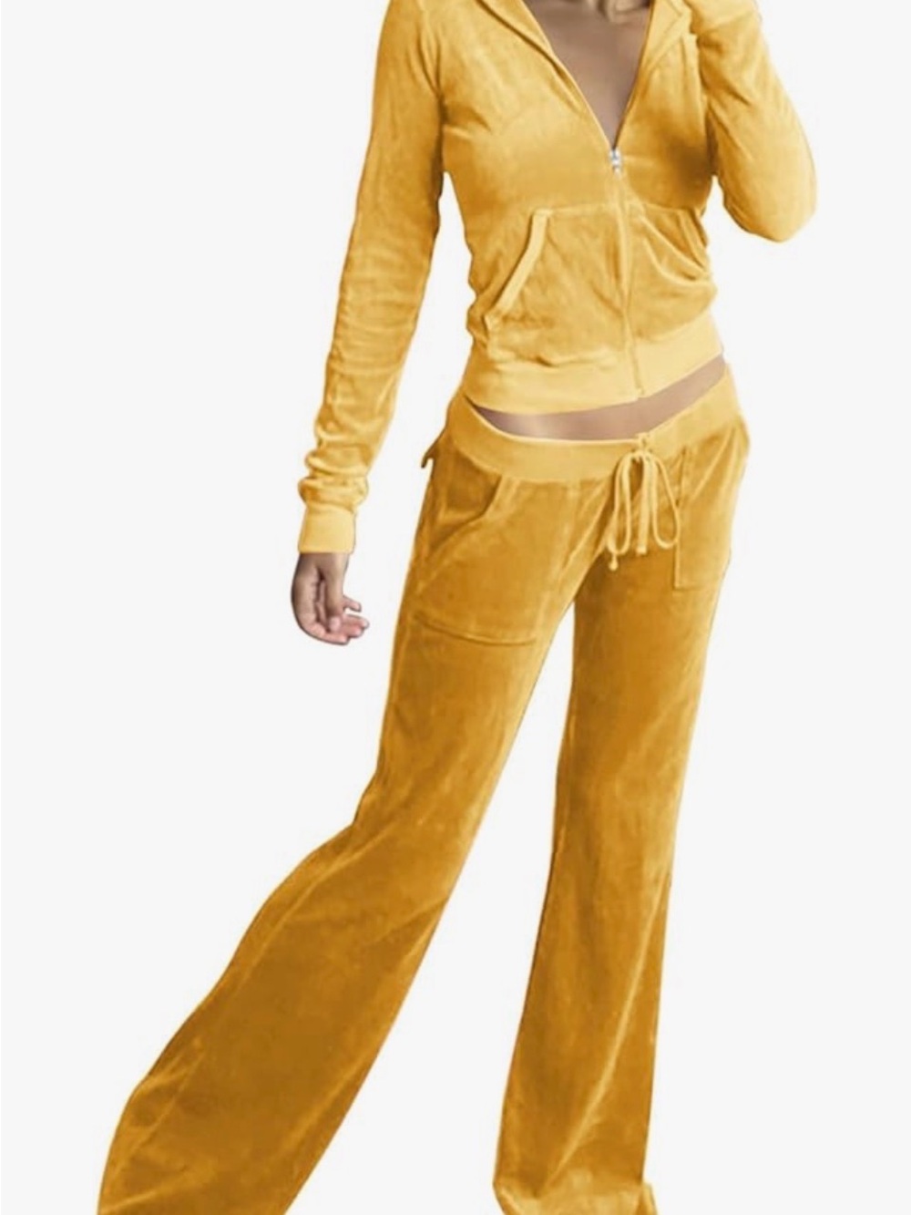 Women's 2piece Mustard Velour Crushed Velvet Set